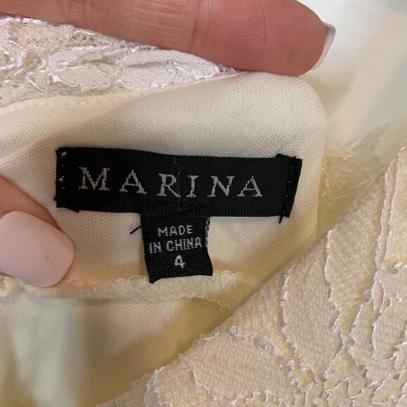 NWT MARINA white lace gown back cutout maxi side slit v-neck romantic 2689 - Picture 7 of 13